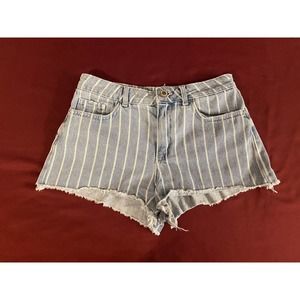 ZARA BASIC Z1975 FRAYED HEM BLUE STRIPED DENIM SHORTS DISTRESSED WOMEN'S SIZE 4